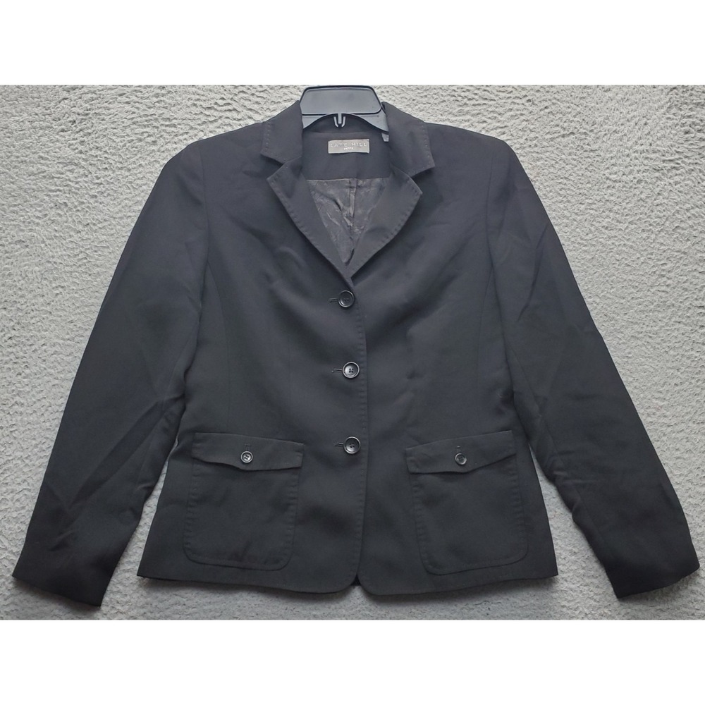 Kate Hill Blazer Jacket Womens Petite 10 Gray Formal Notch Lapel Single Breasted